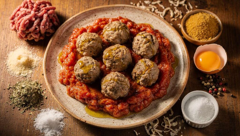 Boulettes légères de viande sur lit de tomate