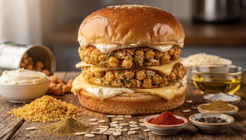 Hamburger Végétarien : galettes de Pois Chiche et Fromage Frais