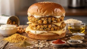 Hamburger Végétarien : galettes de Pois Chiche et Fromage Frais