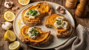 Tartines au houmous de patates douces et fromage frais : recette gourmande