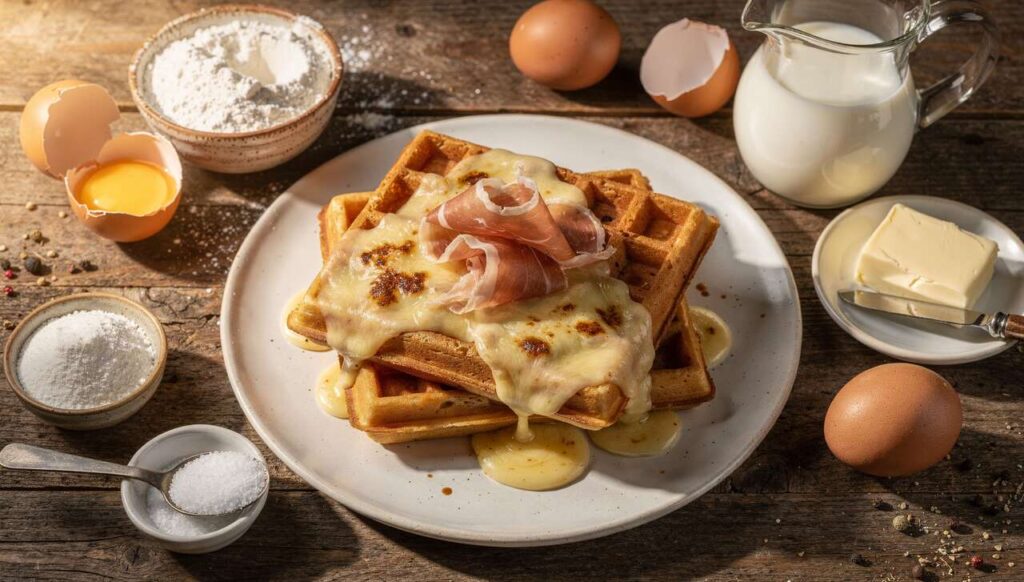 Recette de gaufres salées au jambon cru et mozzarella