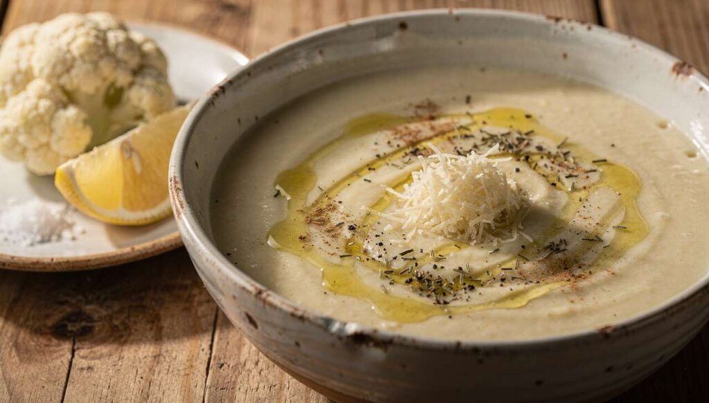 Velouté de Chou-Fleur : citron, cerfeuil et Fromage