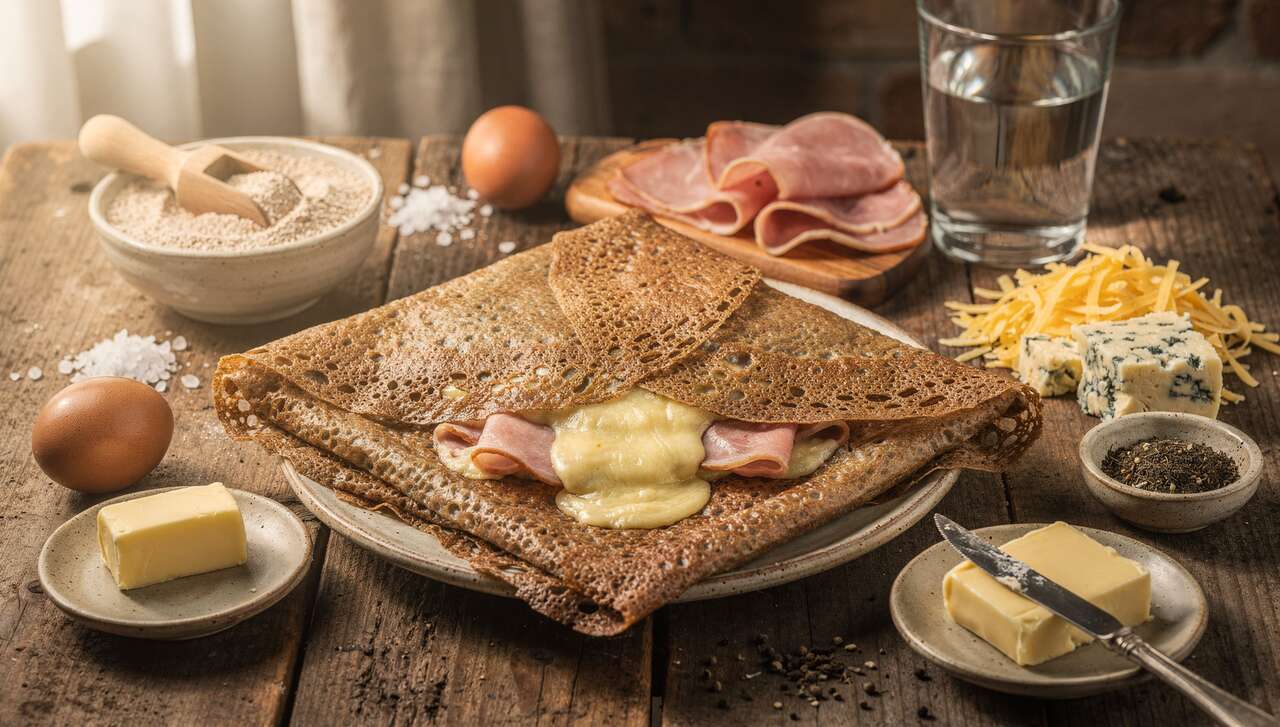 Recette de galette jambon emmental et bleu