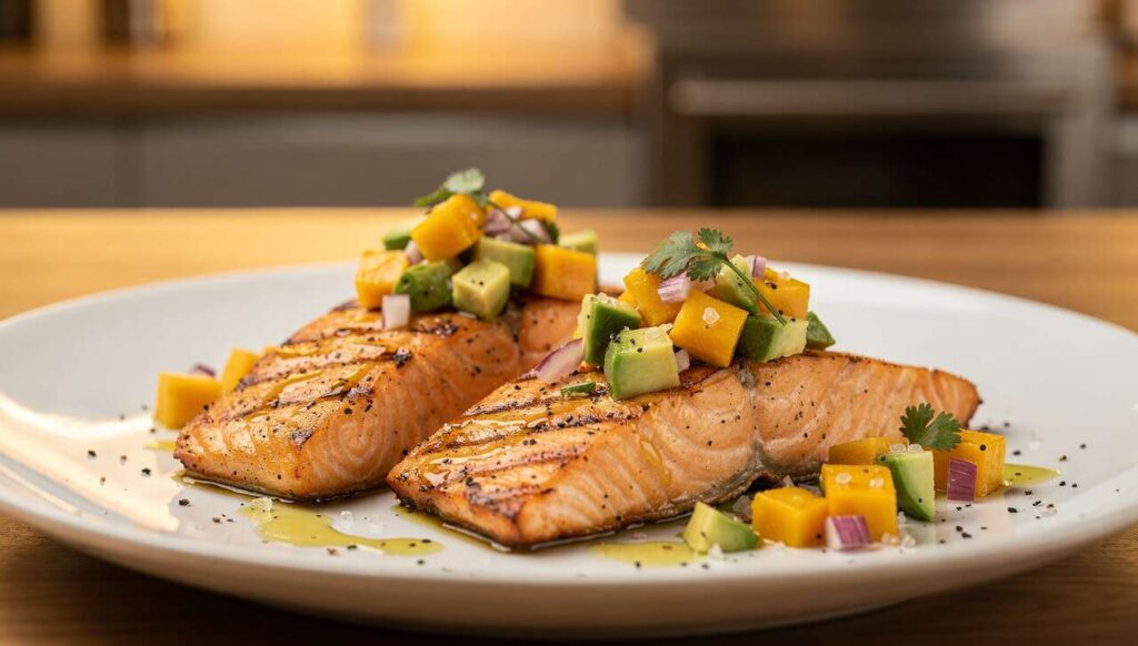 Saumon grillé léger avec salsa mangue-avocat