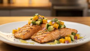 Saumon grillé léger avec salsa mangue-avocat