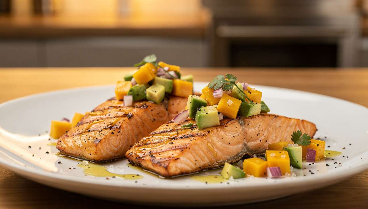 Saumon grillé léger avec salsa mangue-avocat