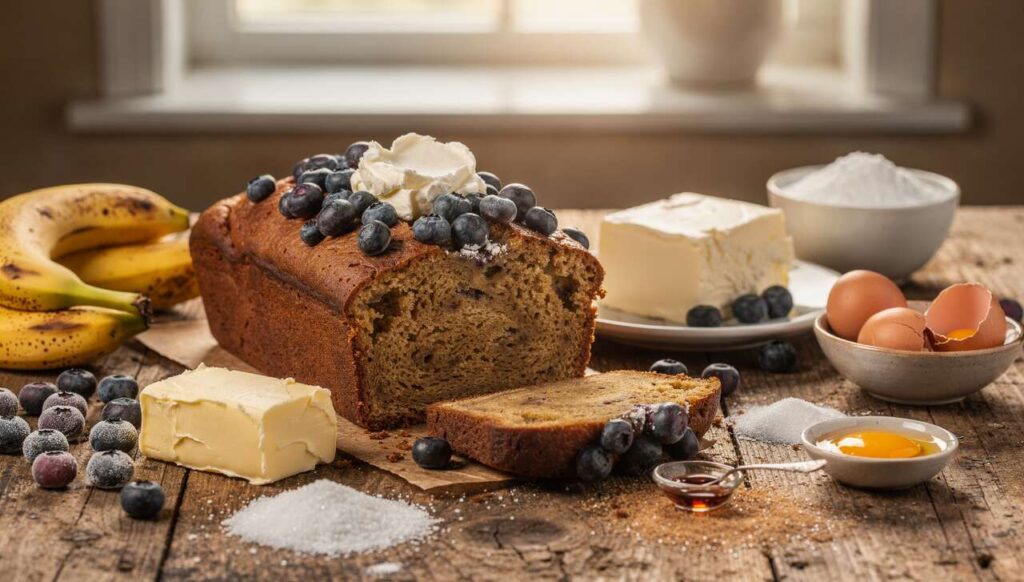 Banana bread aux myrtilles et fromage frais : recette gourmande