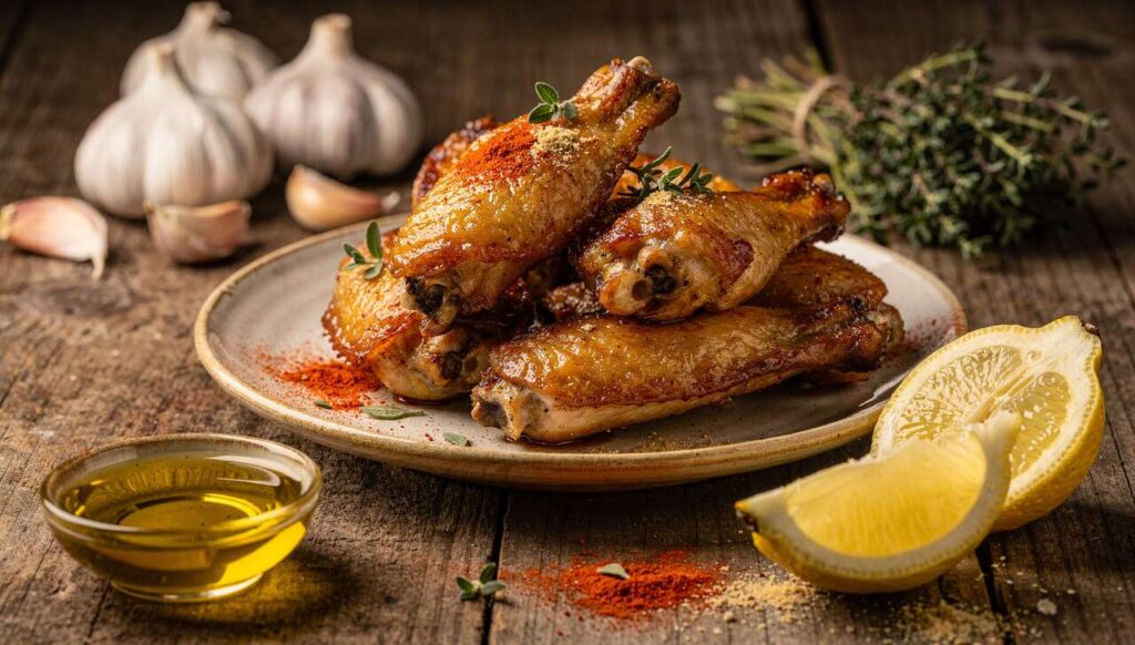 Ailes de poulet légères marinées à l'ail