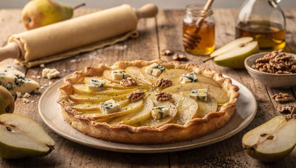 Tarte fine poires et fromage bleu : recette savoureuse