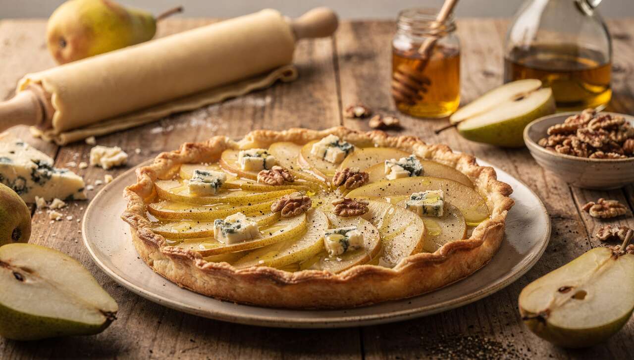 Tarte fine poires et fromage bleu : recette savoureuse