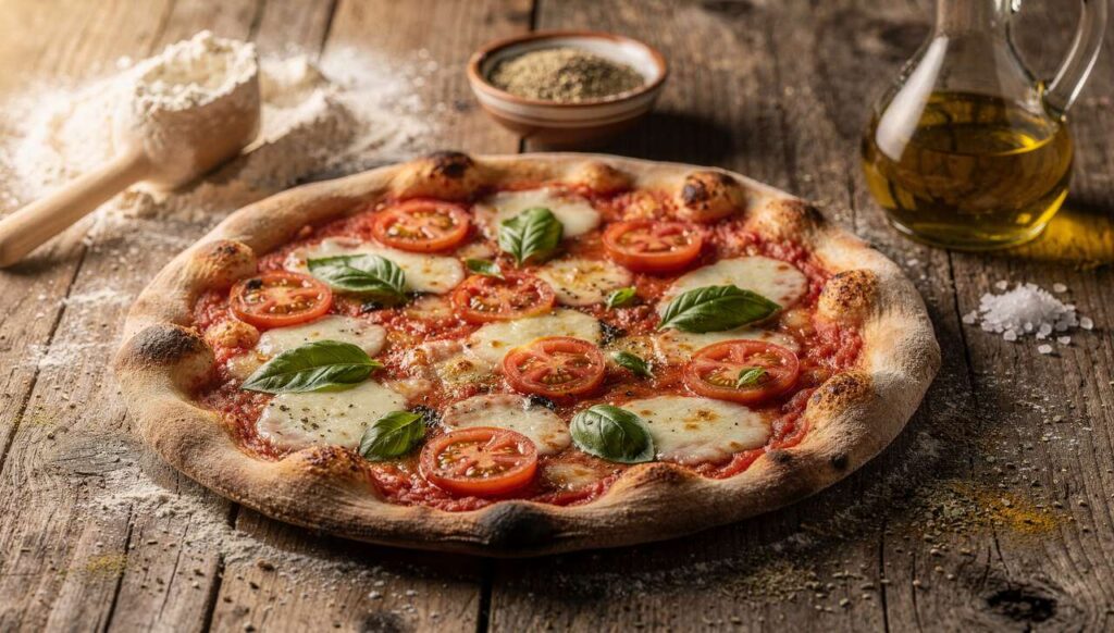 Pizza légère aux tomates, basilic et mozzarella façon Margherita