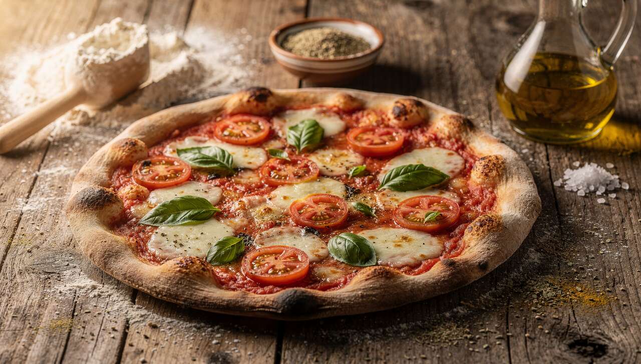 Pizza légère aux tomates, basilic et mozzarella façon Margherita