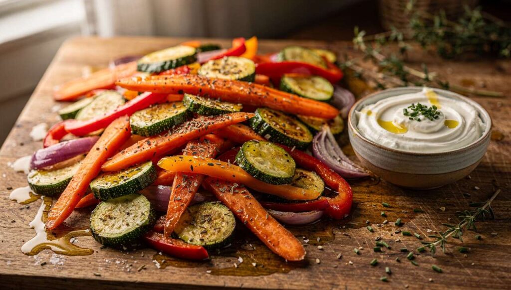 Légumes rôtis : recette facile avec sauce au fromage frais