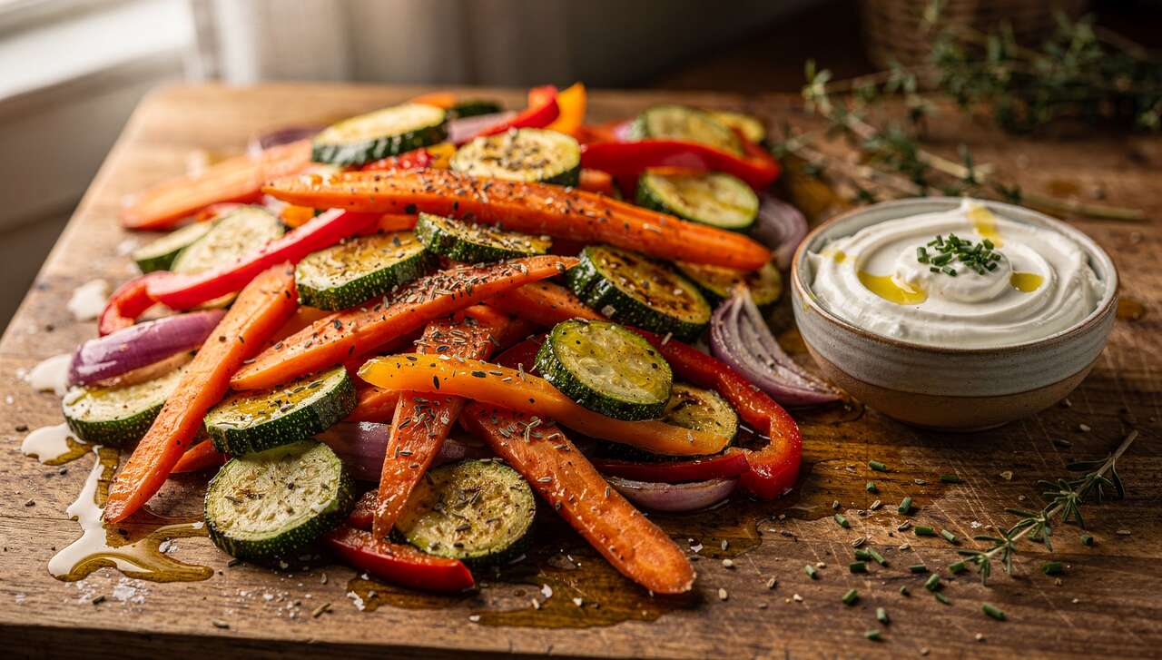 Légumes rôtis : recette facile avec sauce au fromage frais