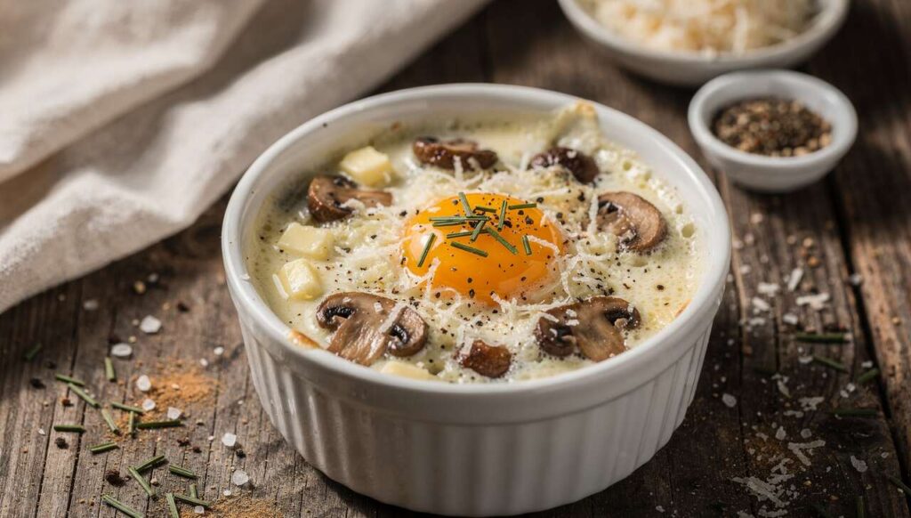 Recette d'Oeuf Cocotte aux Champignons et Fromage