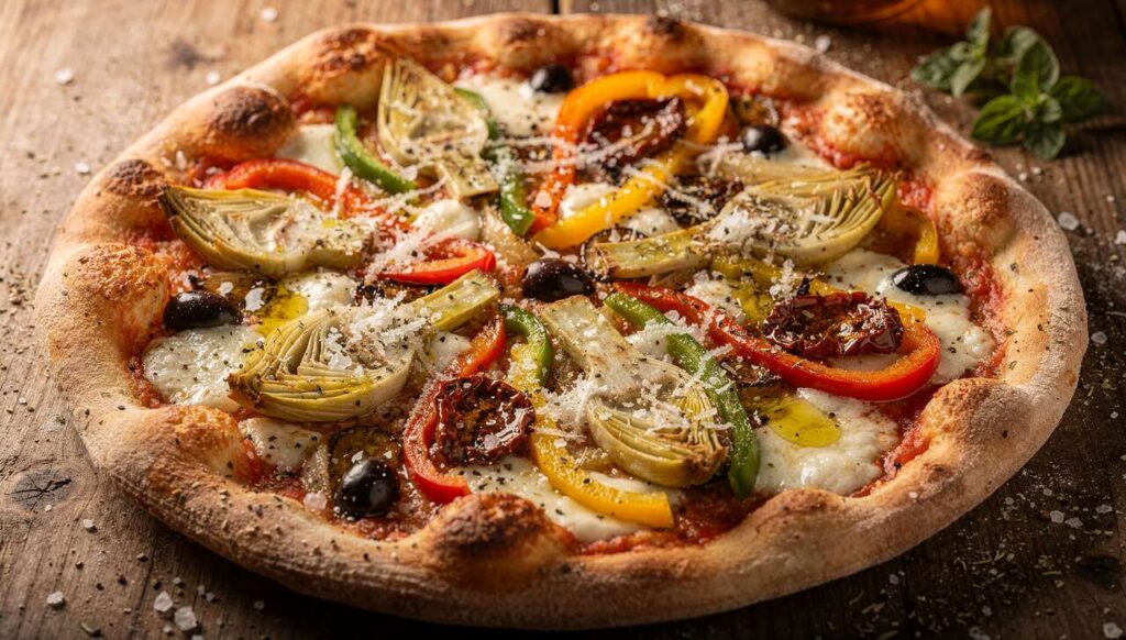 Pizza aux légumes marinés et Parmigiano Reggiano : recette savoureuse