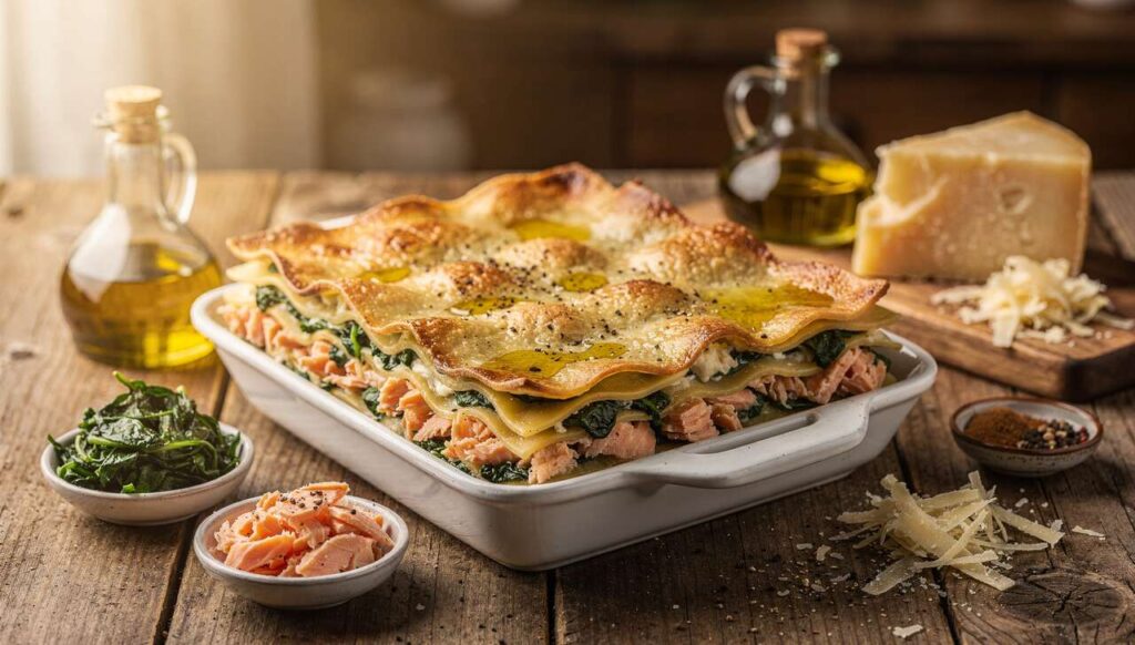 Lasagnes au saumon, épinards et parmesan : recette gourmande