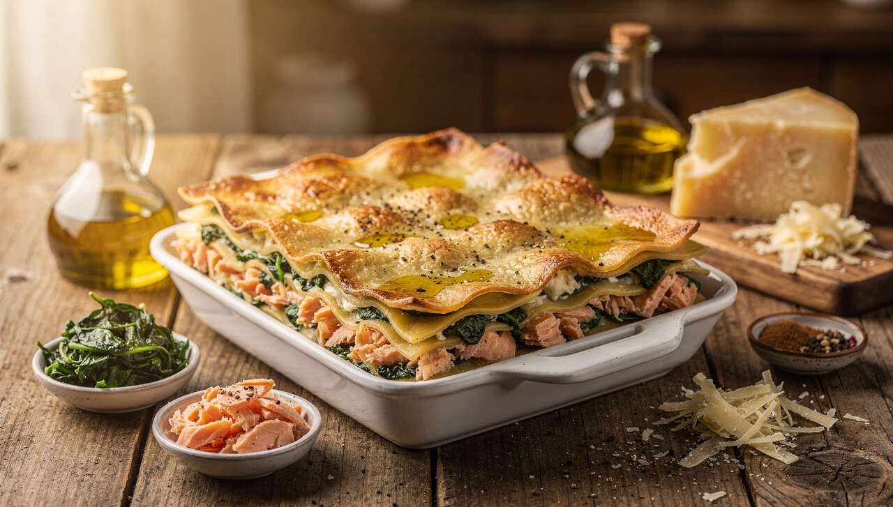 Lasagnes au saumon, épinards et parmesan : recette gourmande