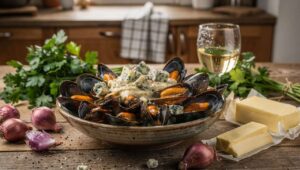 Recette de moules au Roquefort