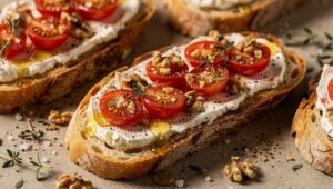 Tartine de Fromage de Chèvre Frais, tomates et Noix : la Recette Gourmande