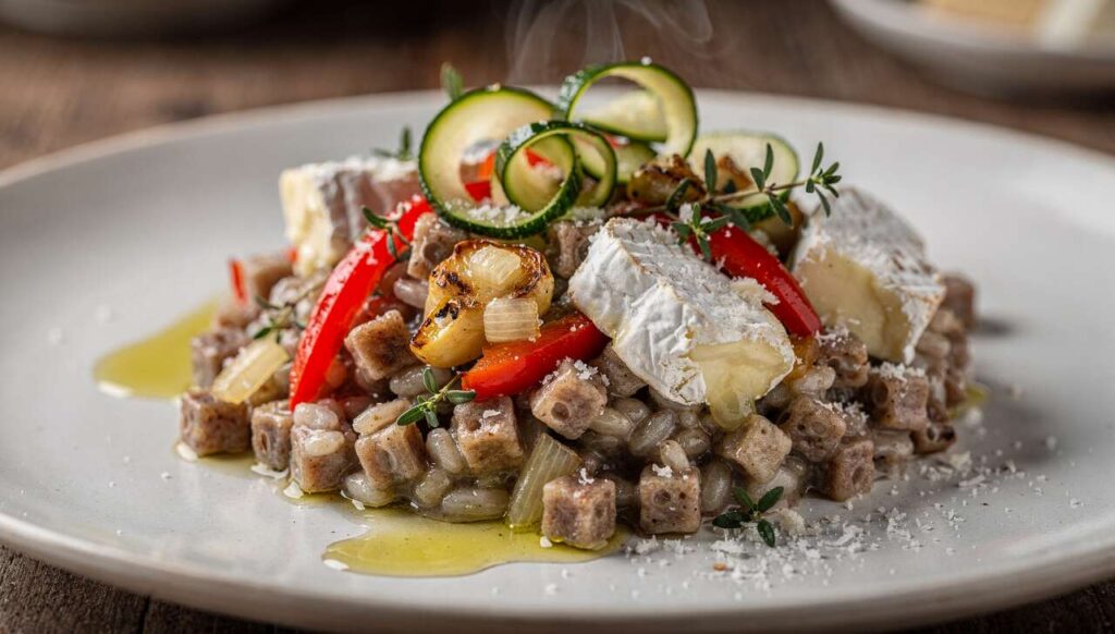 Recette de risotto de crozets au sarrasin, fromage frais et légumes