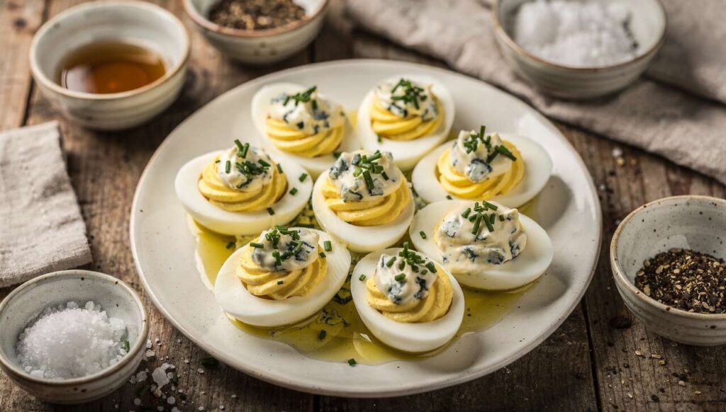 Oeufs durs revisités : mayonnaise au bleu