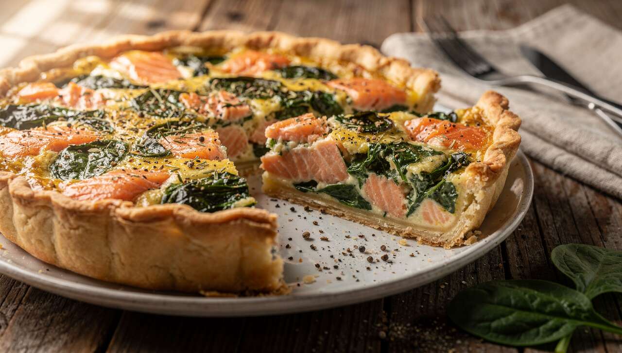 Quiche légère au saumon et épinards : recette fondante