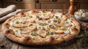 Pizza au Bleu, poulet Fumé et Oignon Nouveau : recette Savoureuse