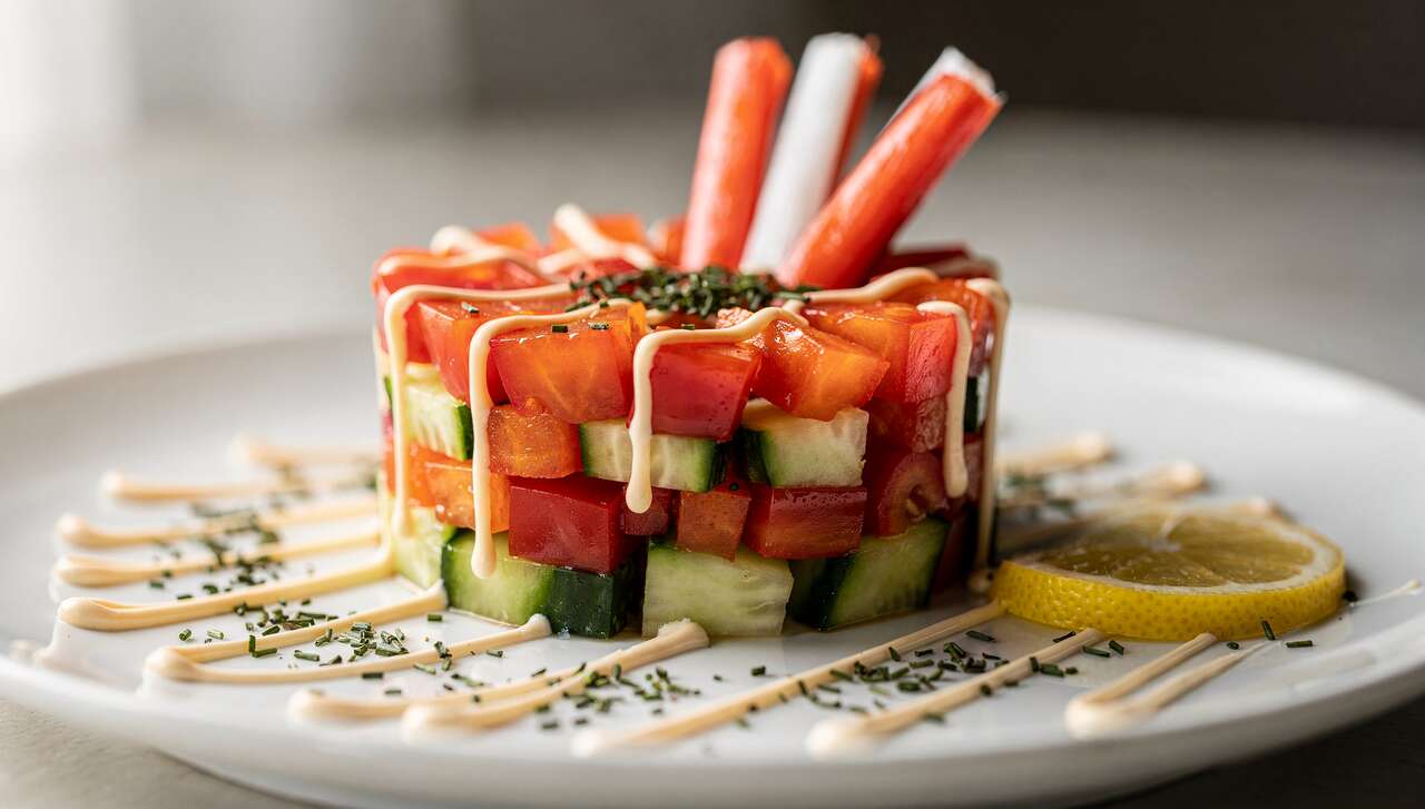 Tartare de légumes, surimi et mayonnaise légère : recette facile