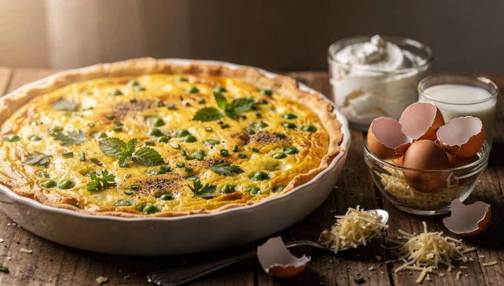 Quiche légère sans pâte : petits pois et fines herbes