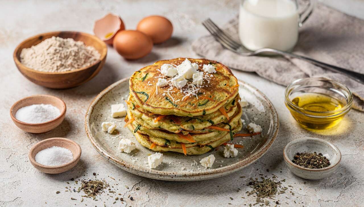 Pancakes légers : recette healthy aux légumes et fromage