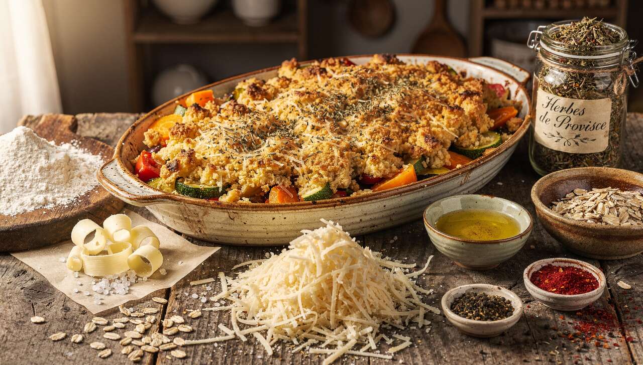 Crumble aux légumes et parmesan : recette savoureuse et facile