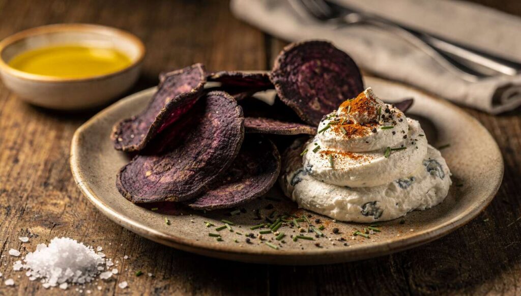 Chips de Vitelotte et Chantilly au Fromage Bleu : recette Gourmande