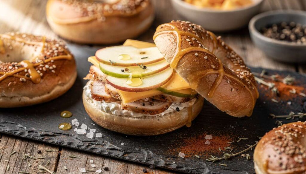 Recette de bagels au poulet et pomme au fromage