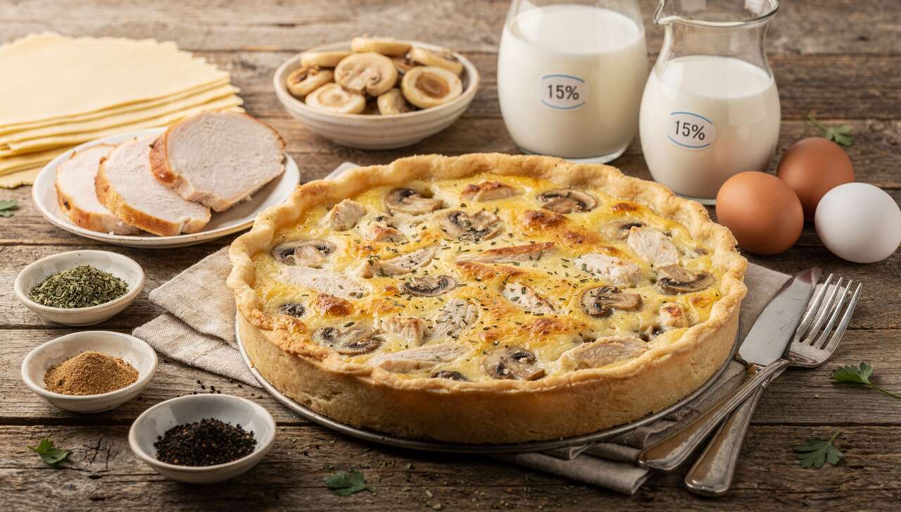 Recette de quiche légère poulet champignons persil