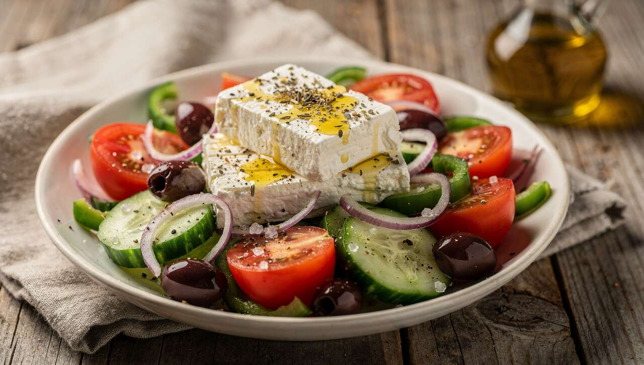 Salade grecque au fromage de brebis : recette savoureuse et facile