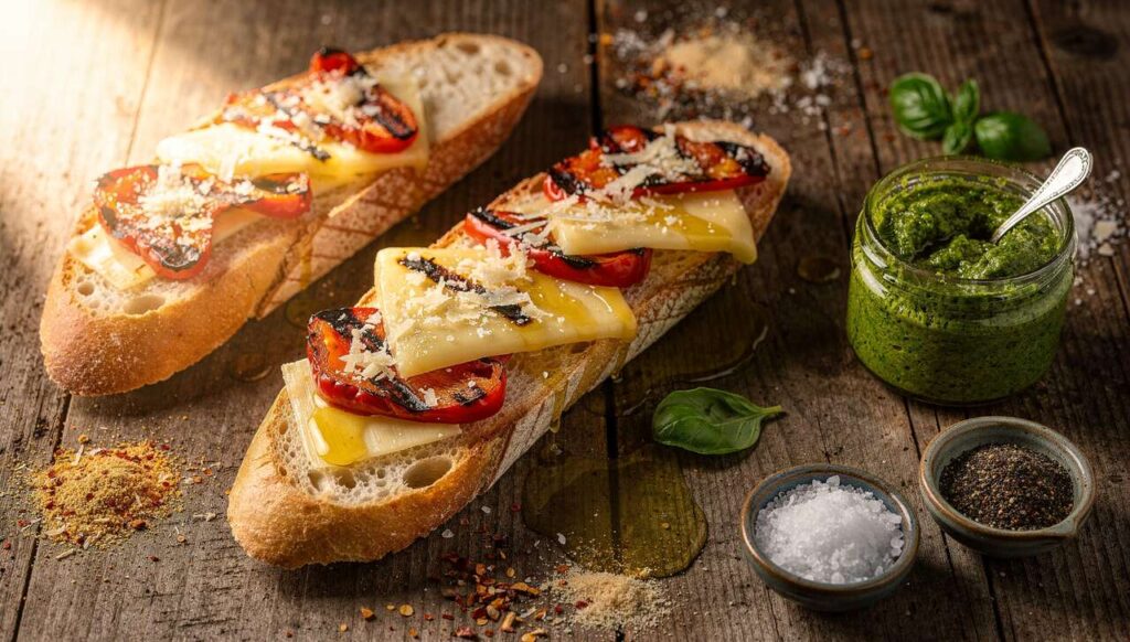 Baguette Poivrons Basilic : recette au Fromage Savoureuse