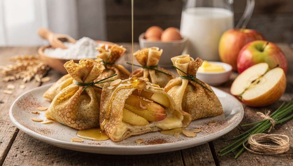 Aumônières de camembert aux pommes et aux amandes : recette gourmande