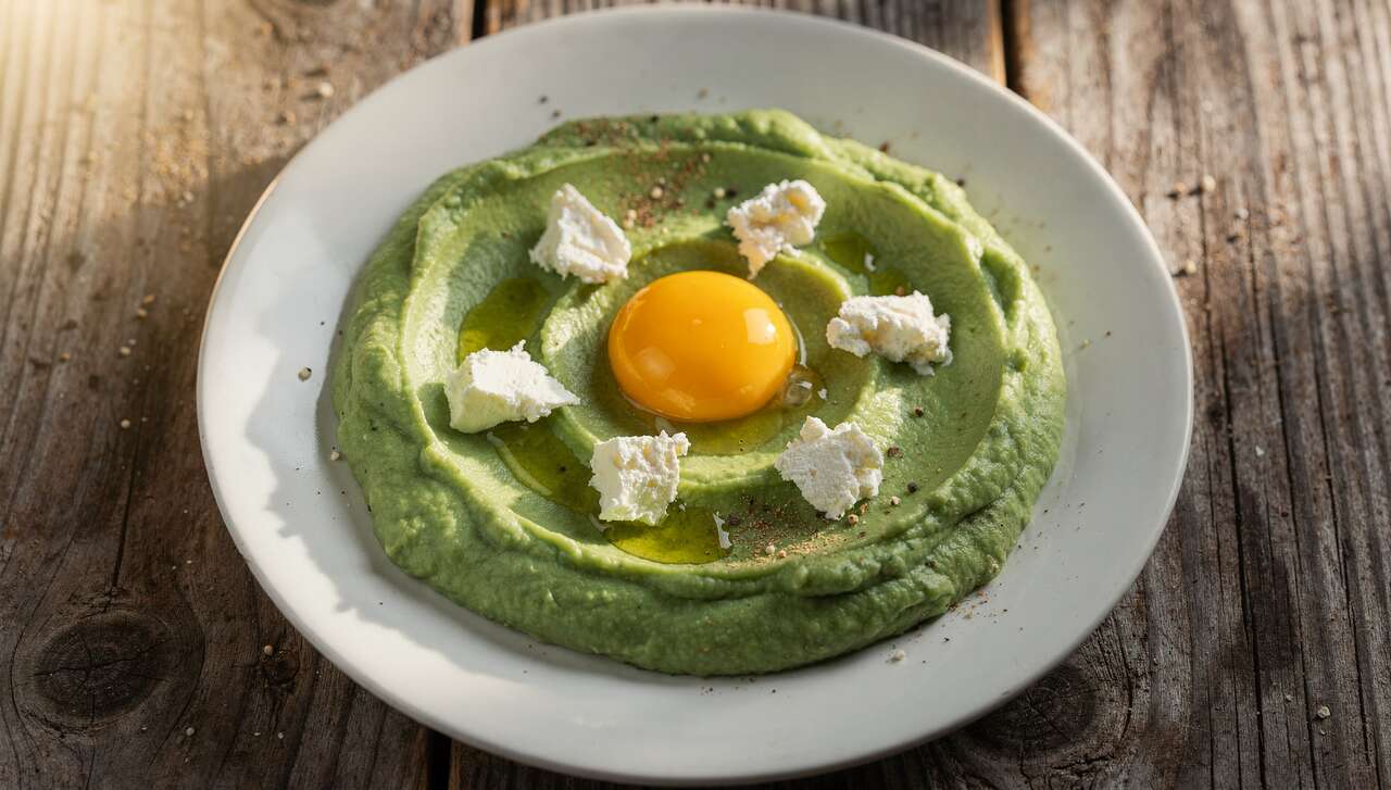 Purée de brocolis, jaune d'œuf et fromage frais : recette gourmande