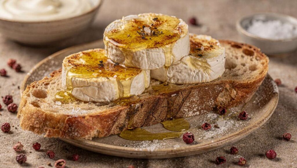 Chèvre Chaud Rôti : recette Gourmande au Caramel et Baies Roses