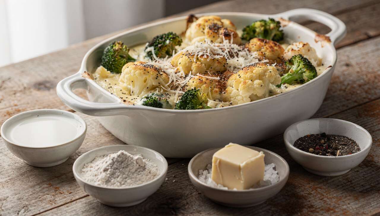 Gratin léger de chou-fleur et brocoli aux graines de chia