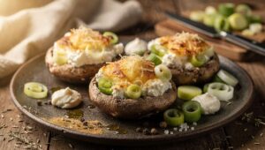 Champignons farcis au poireau et fromage : recette gourmande