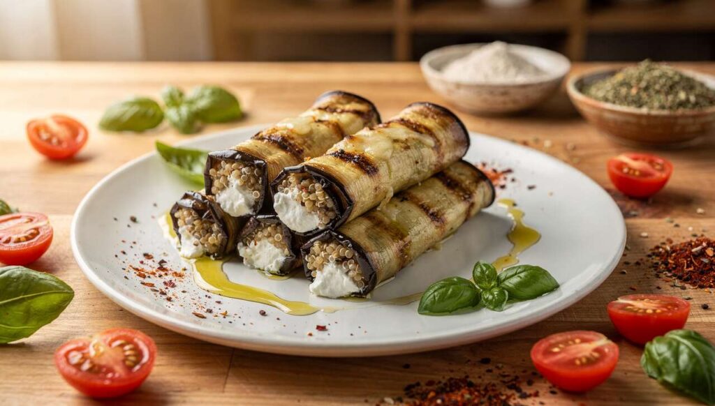 Cannellonis d'aubergine au quinoa et fromage frais : recette gourmande