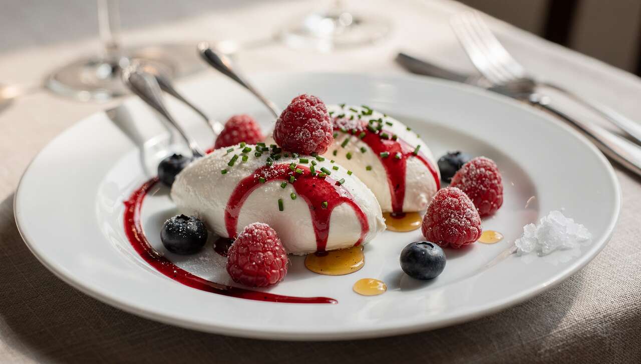 Quenelles de mousse de chèvre frais et coulis de fruits rouges : recette savoureuse