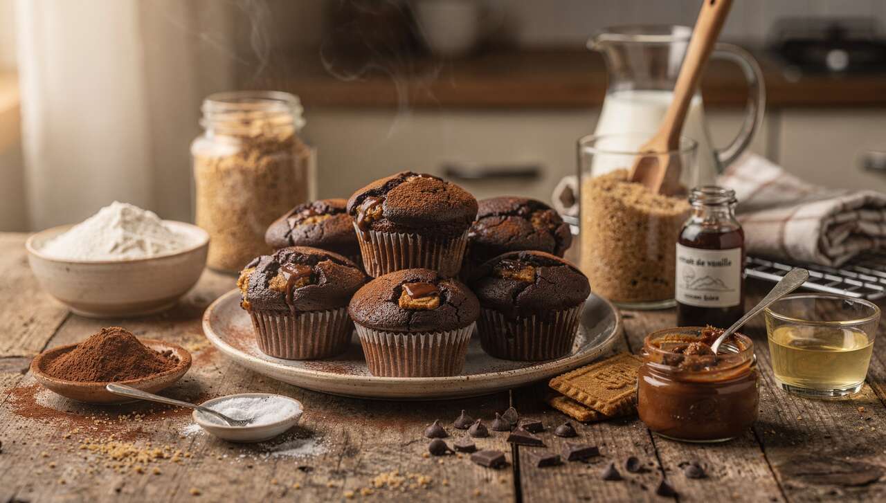 Muffins légers au chocolat et surprise de spéculoos