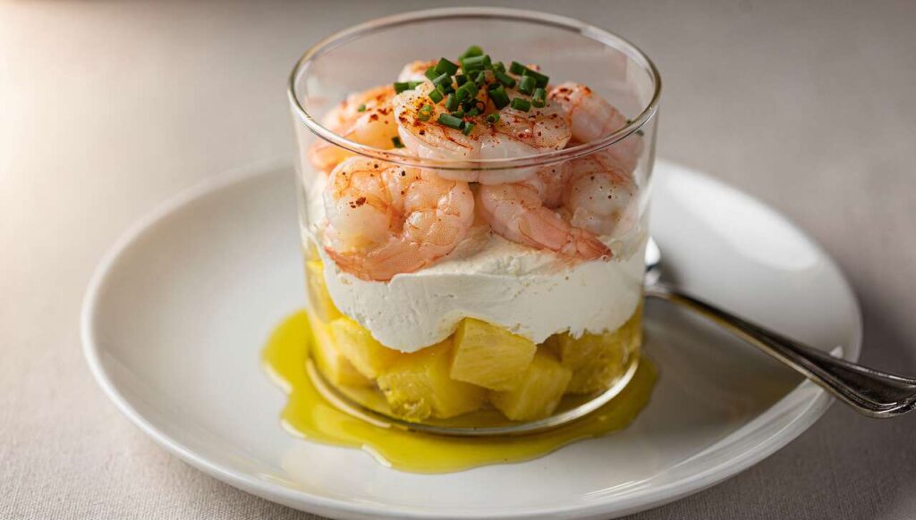 Verrine de Chèvre Frais, ananas et Crevettes : recette Gourmande