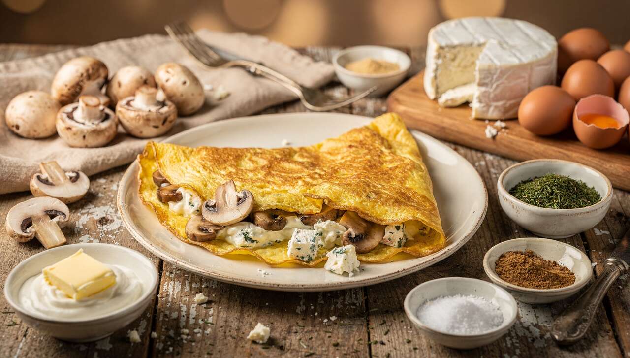 Recette d'omelette aux champignons et fromage frais