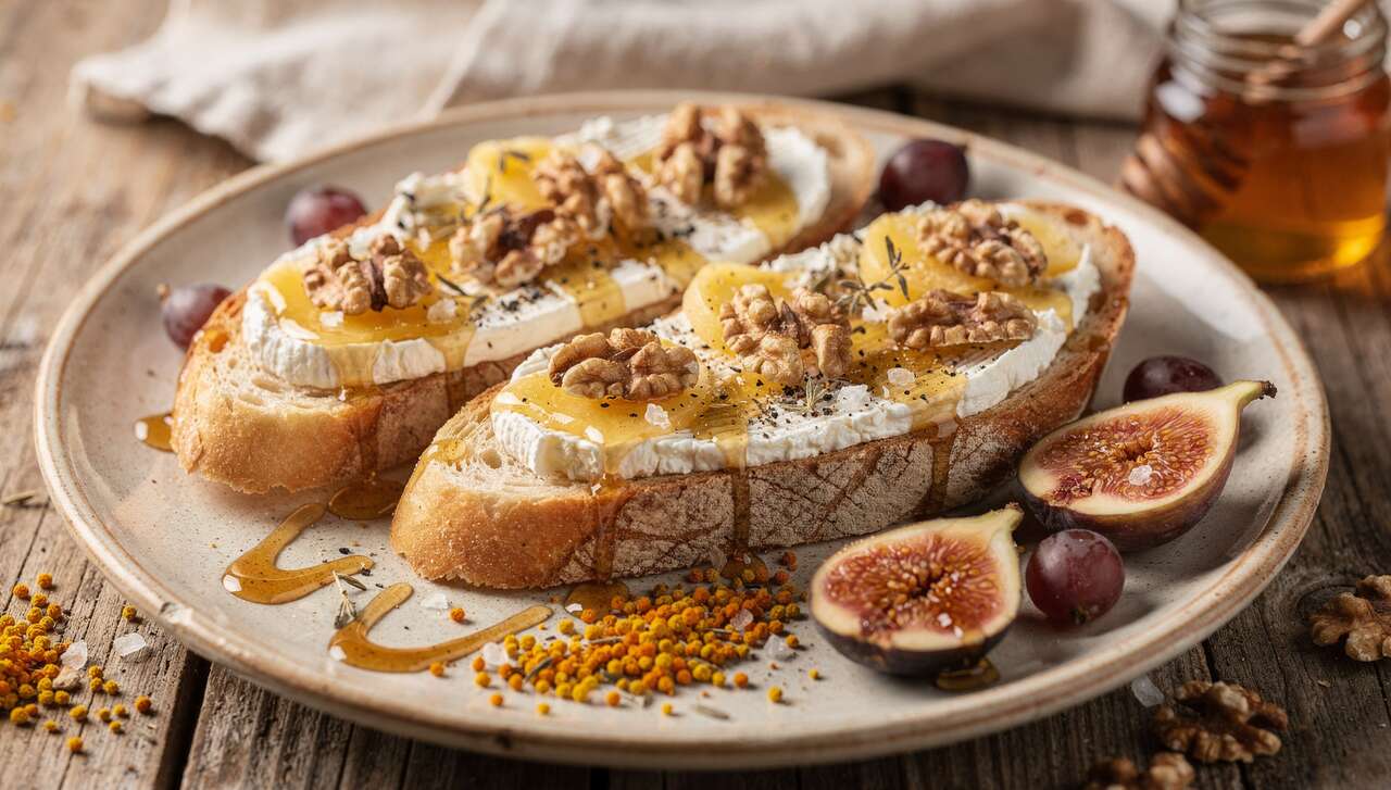 Recette de Tartine au Fromage, miel et Fruits Frais
