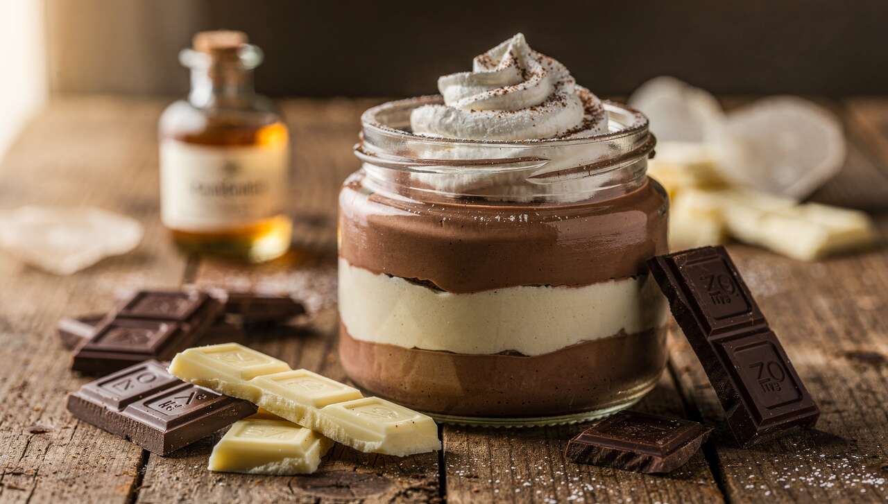 Mousse légère aux trois chocolats en bocal