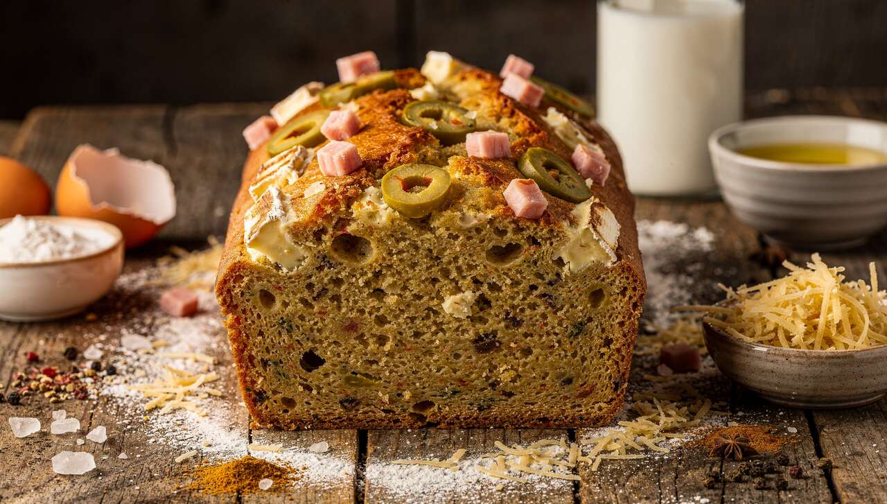 Recette de cake jambon, olives et camembert